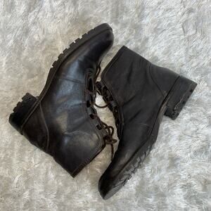 Vintage Brown Leather Boots Square Toe Sz 8